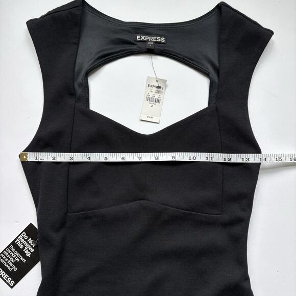 NEW Express Bodycon Little Black Mini Dress Cutout Back Gothic Party LBD Size 2 - Picture 8 of 11